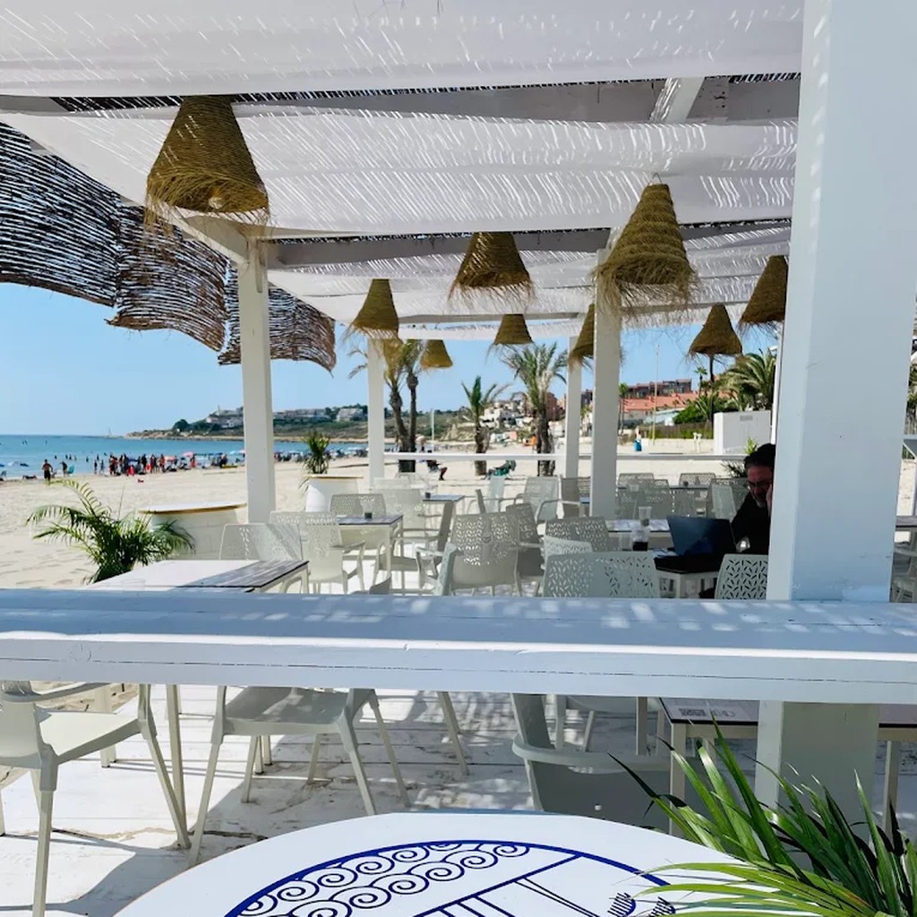 Soft Mediterranean shoreline at golden hour